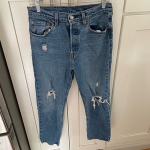 Levis original 501 high rise distressed jeans